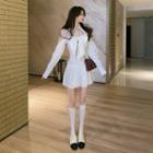 Puff-sleeve Mesh Panel Shirtdress