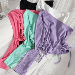 One-shoulder Drawstring Cropped T-shirt
