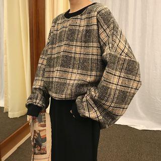 Plaid Crew-neck Oversize Sweater