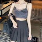 Spaghetti Strap Mesh Top / Mini A-line Pleated Skirt