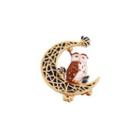 Fashion And Elegant Plated Gold Enamel Owl Moon Brooch Golden - One Size