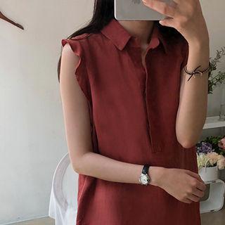 Half-placket Sleeveless Frill-trim Dress