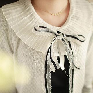 Tie-neck Piped Open-front Cardigan