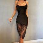 Cross Strap Lace Midi Dress