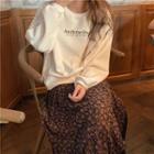 Lettering Pullover / Flower Print Midi A-line Skirt