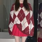 Argyle Sweater Argyle - Red & White - One Size