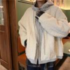 Mock Two-piece Faux-shearling Hooded Jacket As Shown In Figure - One Size