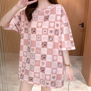 Checkerboard Cartoon Print T-shirt