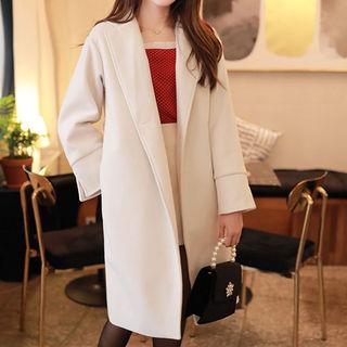Single-button Slit-cuff Coat With Sash