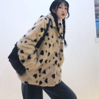 Heart Print Fluffy Jacket