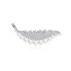 Fashion And Elegant Feather Imitation Pearl Brooch With Cubic Zirconia Silver - One Size