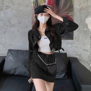 Plain Cropped Jacket / Mini A-line Skirt