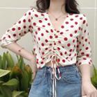 V-neck Dotted Elbow-sleeve Top