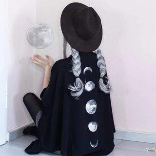 Moon Print Light Cape Jacket Black - One Size