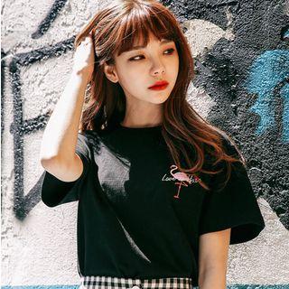 Short-sleeve Flamingo Print T-shirt