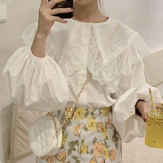 Lace Collar Puff-sleeve Blouse