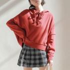 Plain Lace-up Hoodie Red - One Size