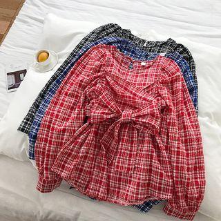 Check Puff-sleeve Top