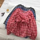Check Puff-sleeve Top