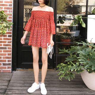 3/4-sleeve Chiffon Mini Dress