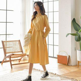 Tie-side Shirred Long Shirtdress