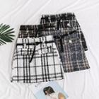 Plaid A-line Wool Skirt With Belt