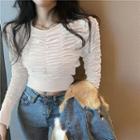Ruched Long-sleeve Slim-fit Cropped Top
