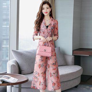 Set: Floral Blazer + Crop Wide Leg Pants