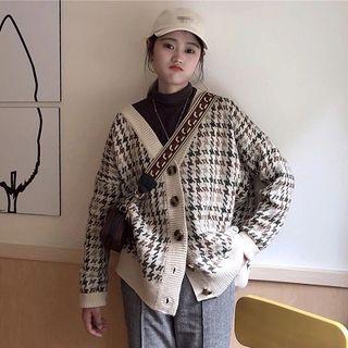 Houndstooth Cardigan Beige - One Size