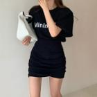 Short-sleeve Lettering Print T-shirt / Mini Fitted Skirt