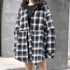 Ring Detail Plaid Buttoned Jacket As Shown In Figure - One Size