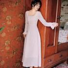 Square-neck Bell-sleeve A-line Midi Dress