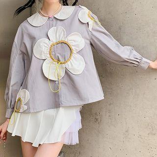 Flower Accent Drawstring Blouse