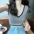 Plaid Cropped Knit Tank Top As Shown In Figure - One Size