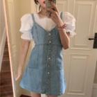 Short-sleeve Top / Spaghetti Strap Denim Dress