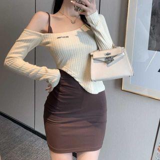 Set: Long Sleeve Off Shoulder Top + Dress