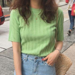 Plain Crewneck T-shirt Green - One Size