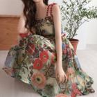 Floral Print Square-neck Sleeveless Dress As Shown In Figure - One Size