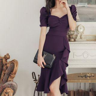 Short-sleeve Ruffled Midi Mermaid Dress