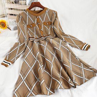 Argyle Knit Mini A-line Dress