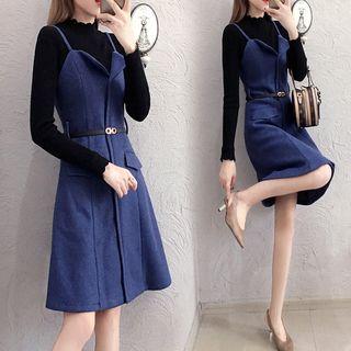Strappy A-line Dress / Mock Neck Knit Top / Set