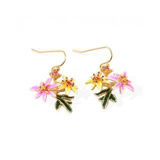 Fashion Elegant Plated Gold Enamel Color Flower Earrings Golden - One Size