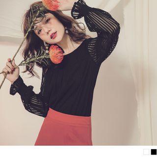 Striped Bell Sleeve See-through Top