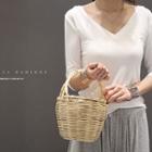 Plunge-neck 3/4-sleeve T-shirt