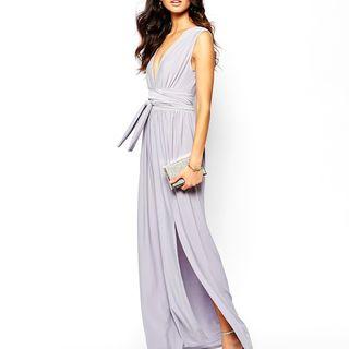 Plain Deep V Sleeveless Maxi Dress