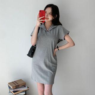 Open-placket Tie-waist Mini Polo Dress