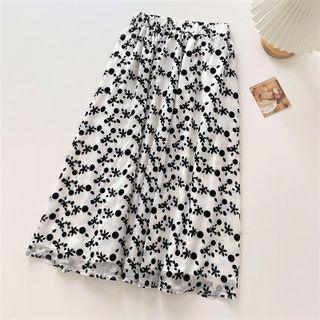 Floral High-waist A-line Skirt Black - One Size