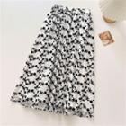 Floral High-waist A-line Skirt Black - One Size