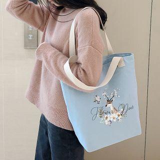 Deer Print Tote Bag Light Blue - One Size