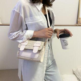 Buckled Paneled Woven Crossbody Bag